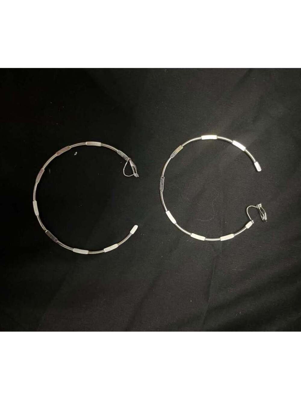 Silver-Tone Rhinestone Clip On Hoop Earrings
